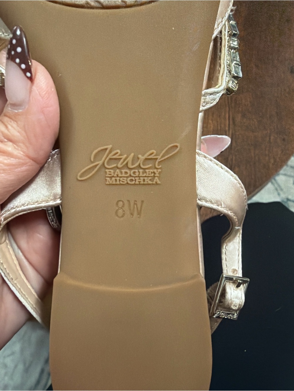 Jewel Badgley Mischka Cream Pointed Slingback Flats with Crystal Trim - Picture 4 of 4